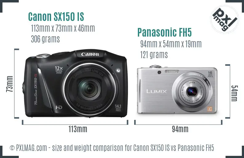 Canon SX150 IS vs Panasonic FH5 size comparison Canon SX150 IS vs Panasonic FH5 size comparison