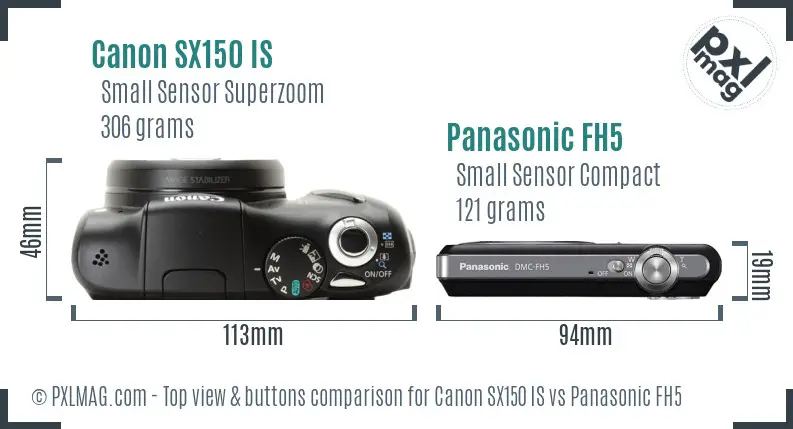 Canon SX150 IS vs Panasonic FH5 top view buttons comparison Canon SX150 IS vs Panasonic FH5 top view buttons comparison