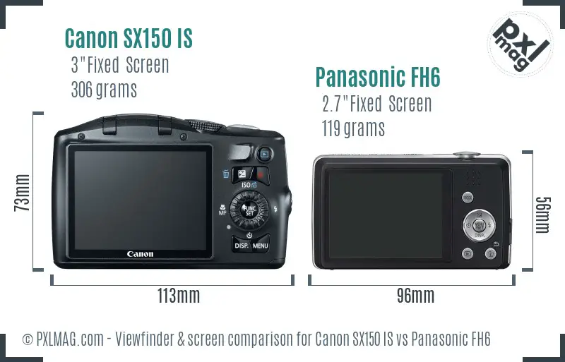 Canon SX150 IS vs Panasonic FH6 Screen and Viewfinder comparison