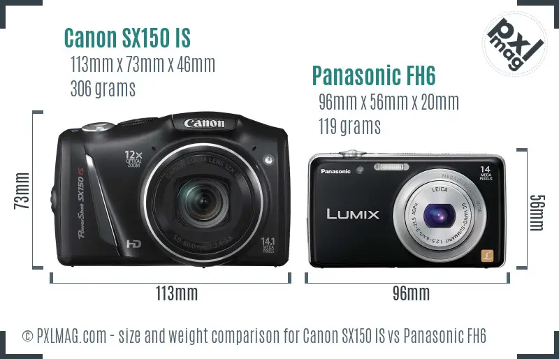 Canon SX150 IS vs Panasonic FH6 size comparison