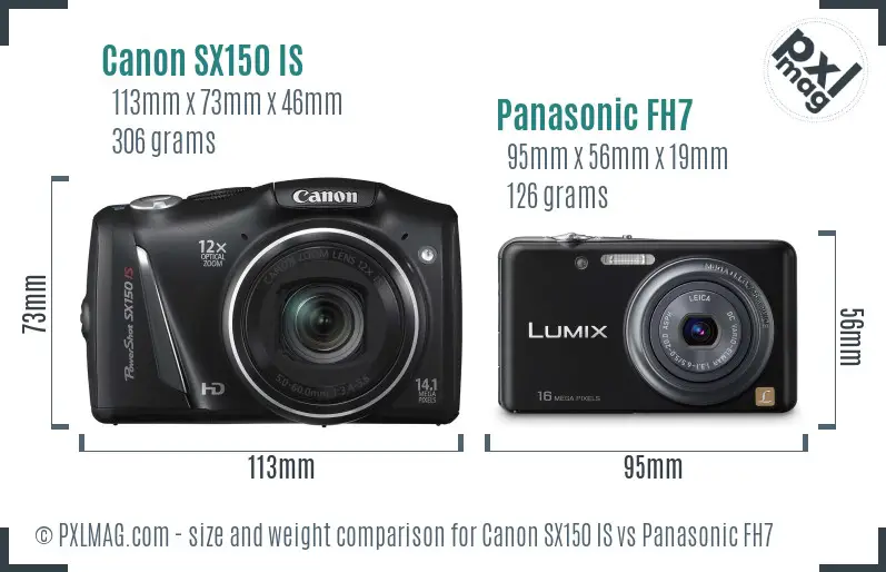Canon SX150 IS vs Panasonic FH7 size comparison Canon SX150 IS vs Panasonic FH7 size comparison