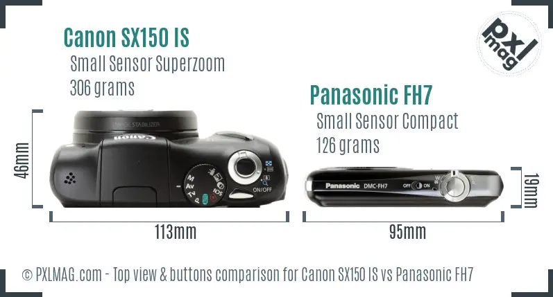 Canon SX150 IS vs Panasonic FH7 top view buttons comparison Canon SX150 IS vs Panasonic FH7 top view buttons comparison