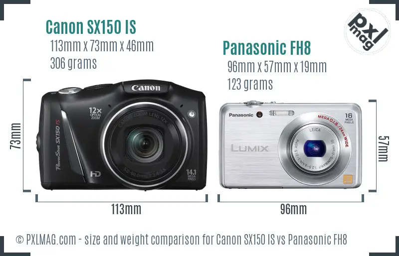 Canon SX150 IS vs Panasonic FH8 size comparison Canon SX150 IS vs Panasonic FH8 size comparison