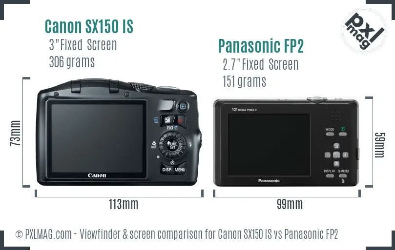Canon SX150 IS vs Panasonic FP2 Screen and Viewfinder comparison