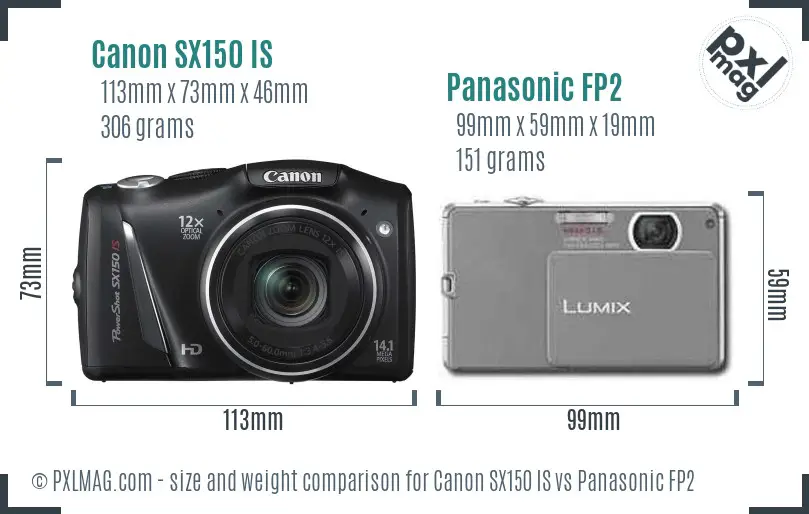 Canon SX150 IS vs Panasonic FP2 size comparison