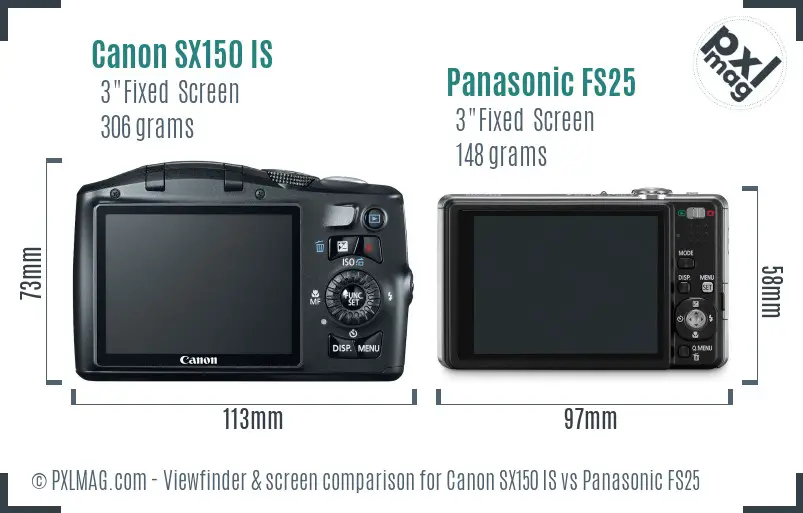 Canon SX150 IS vs Panasonic FS25 Screen and Viewfinder comparison