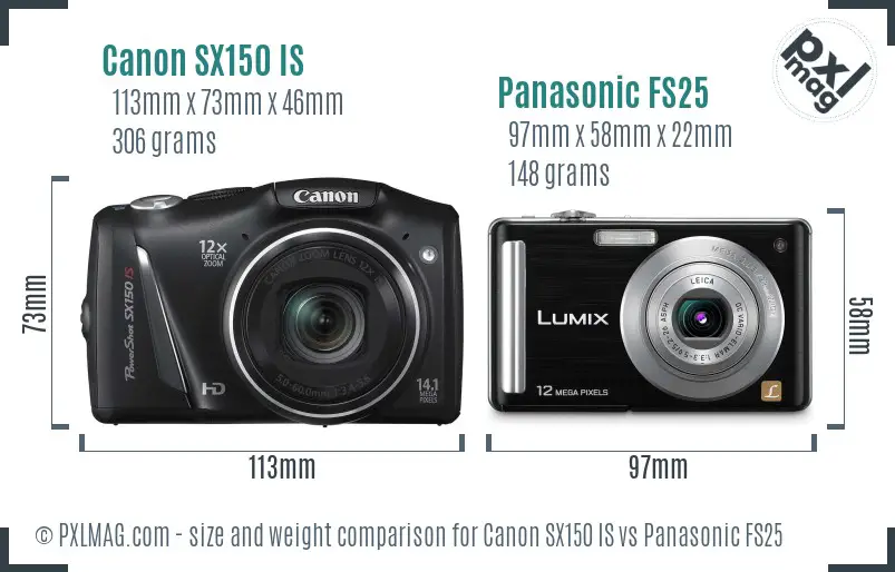 Canon SX150 IS vs Panasonic FS25 size comparison