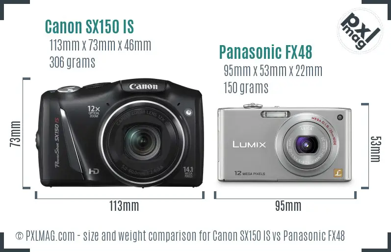 Canon SX150 IS vs Panasonic FX48 size comparison