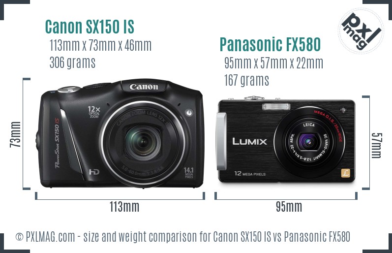 Canon SX150 IS vs Panasonic FX580 size comparison Canon SX150 IS vs Panasonic FX580 size comparison