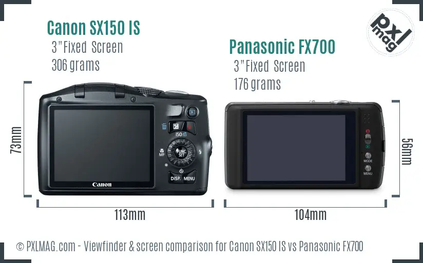 Canon SX150 IS vs Panasonic FX700 Screen and Viewfinder comparison