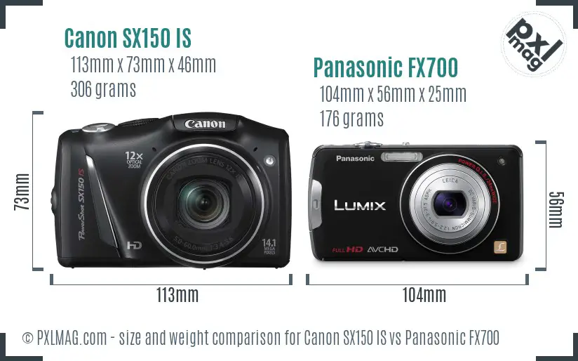 Canon SX150 IS vs Panasonic FX700 size comparison