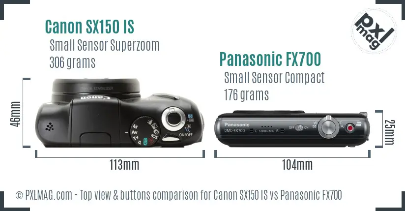 Canon SX150 IS vs Panasonic FX700 top view buttons comparison