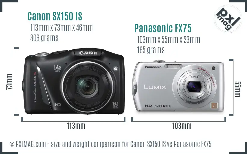 Canon SX150 IS vs Panasonic FX75 size comparison