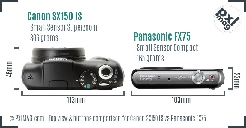 Canon SX150 IS vs Panasonic FX75 top view buttons comparison
