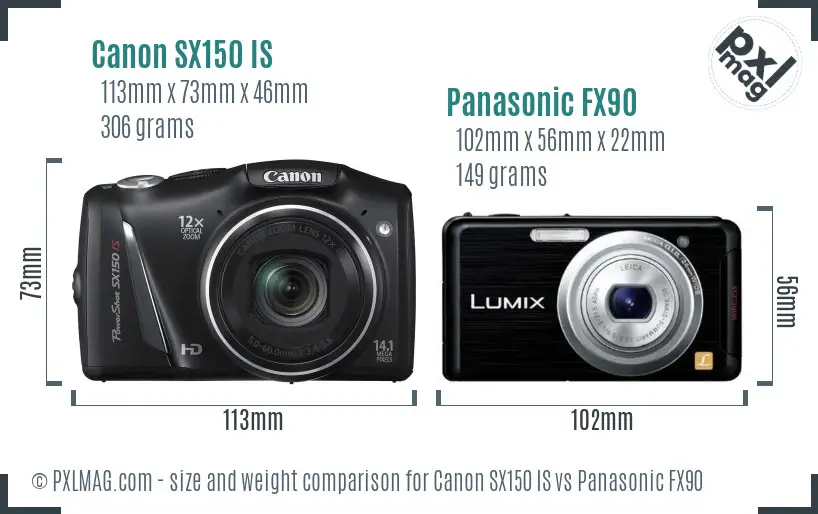 Canon SX150 IS vs Panasonic FX90 size comparison