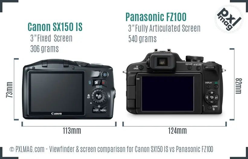 Canon SX150 IS vs Panasonic FZ100 Screen and Viewfinder comparison