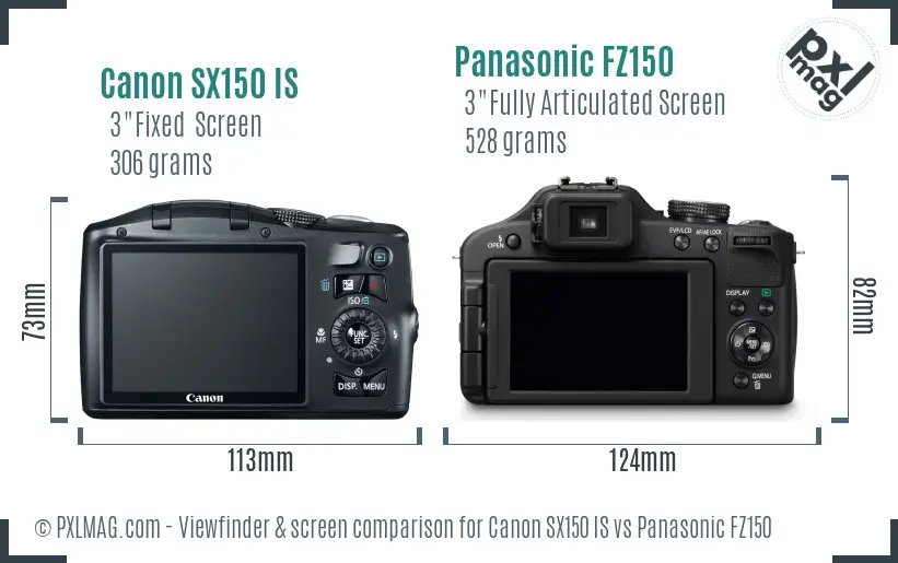 Canon SX150 IS vs Panasonic FZ150 Screen and Viewfinder comparison Canon SX150 IS vs Panasonic FZ150 Screen and Viewfinder comparison