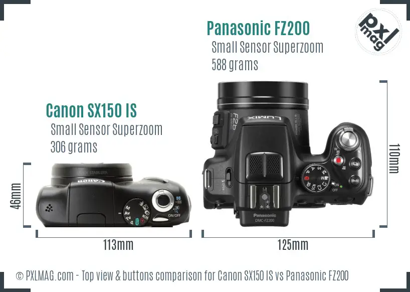 Canon SX150 IS vs Panasonic FZ200 top view buttons comparison