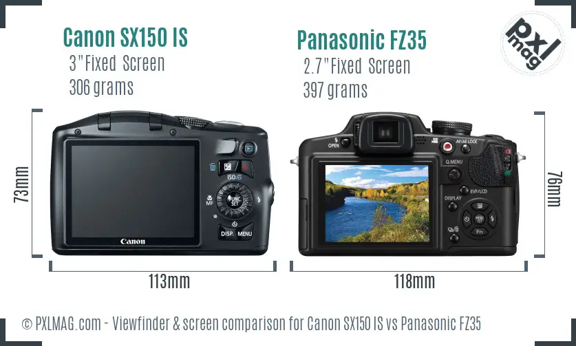 Canon SX150 IS vs Panasonic FZ35 Screen and Viewfinder comparison