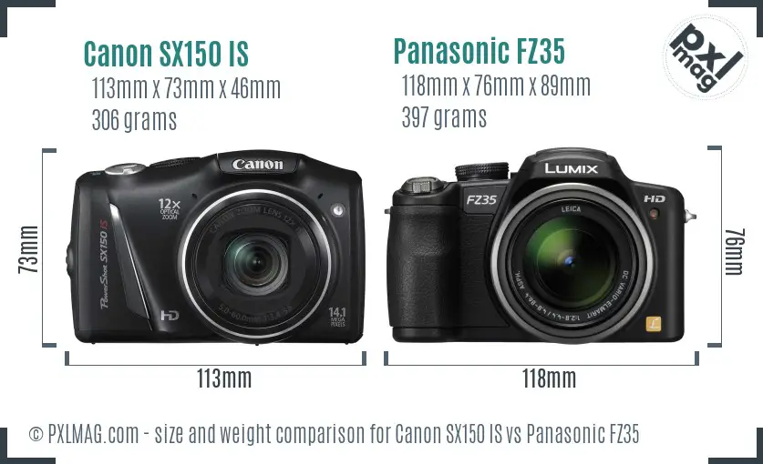 Canon SX150 IS vs Panasonic FZ35 size comparison