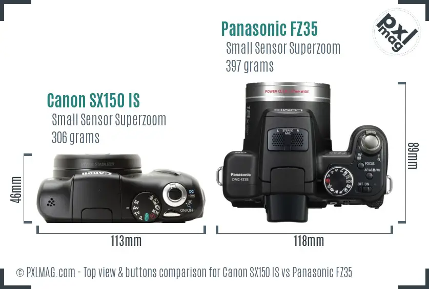 Canon SX150 IS vs Panasonic FZ35 top view buttons comparison