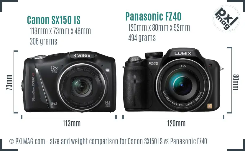 Canon SX150 IS vs Panasonic FZ40 size comparison