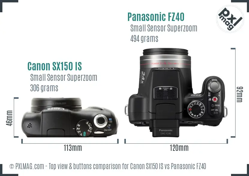 Canon SX150 IS vs Panasonic FZ40 top view buttons comparison