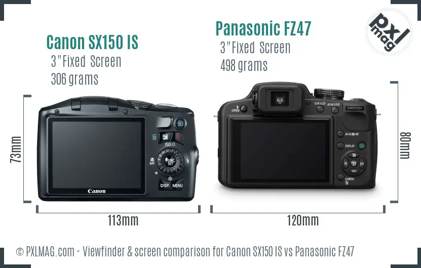 Canon SX150 IS vs Panasonic FZ47 Screen and Viewfinder comparison Canon SX150 IS vs Panasonic FZ47 Screen and Viewfinder comparison
