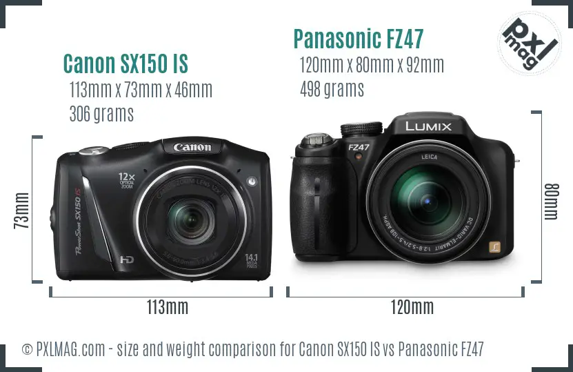 Canon SX150 IS vs Panasonic FZ47 size comparison Canon SX150 IS vs Panasonic FZ47 size comparison