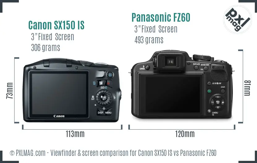 Canon SX150 IS vs Panasonic FZ60 Screen and Viewfinder comparison