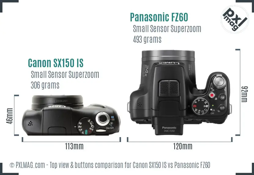 Canon SX150 IS vs Panasonic FZ60 top view buttons comparison