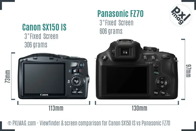Canon SX150 IS vs Panasonic FZ70 Screen and Viewfinder comparison