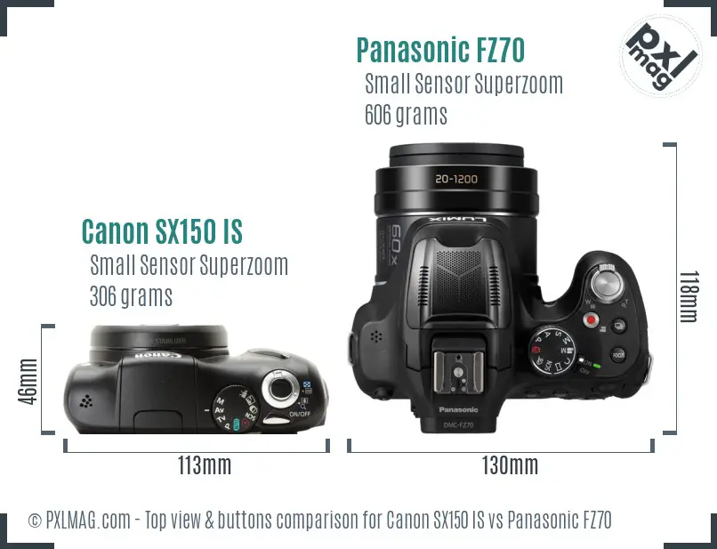 Canon SX150 IS vs Panasonic FZ70 top view buttons comparison