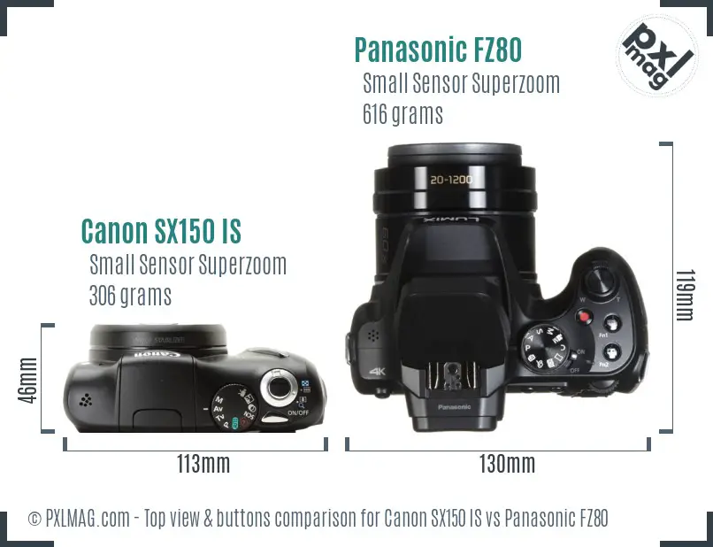 Canon SX150 IS vs Panasonic FZ80 top view buttons comparison