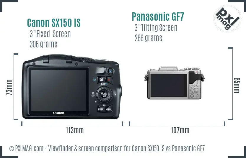 Canon SX150 IS vs Panasonic GF7 Screen and Viewfinder comparison