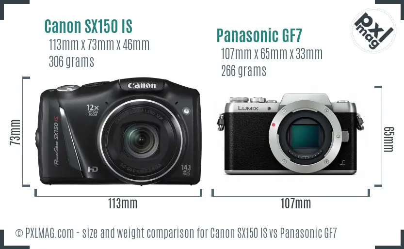 Canon SX150 IS vs Panasonic GF7 size comparison