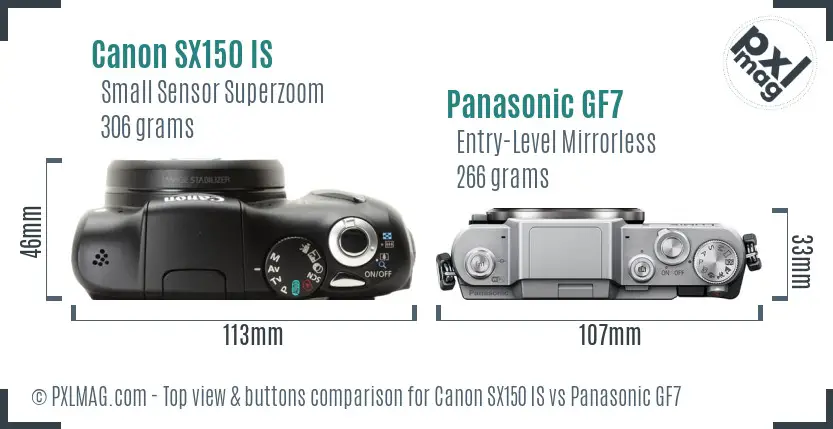 Canon SX150 IS vs Panasonic GF7 top view buttons comparison