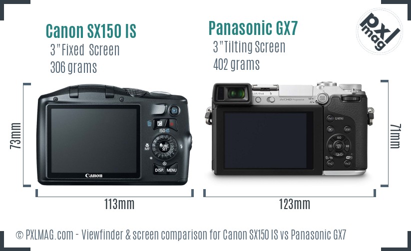 Canon SX150 IS vs Panasonic GX7 Screen and Viewfinder comparison