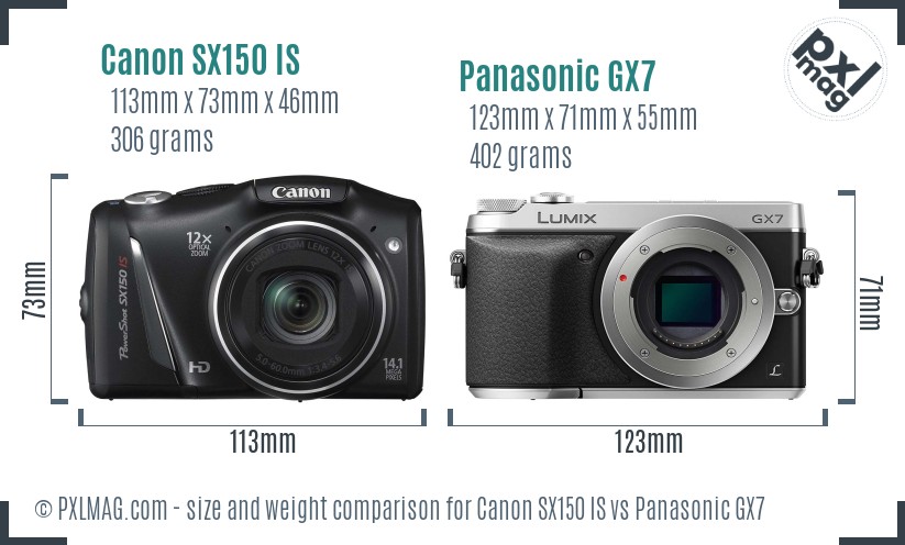 Canon SX150 IS vs Panasonic GX7 size comparison