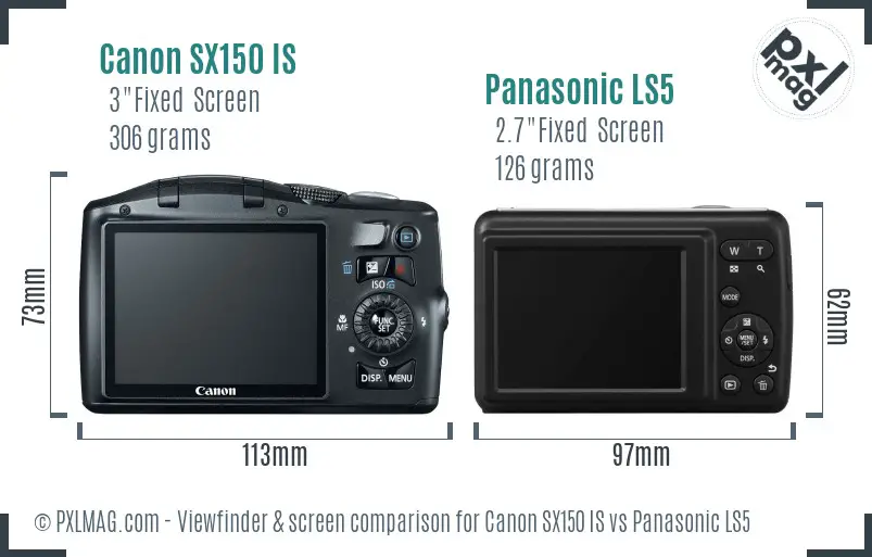 Canon SX150 IS vs Panasonic LS5 Screen and Viewfinder comparison