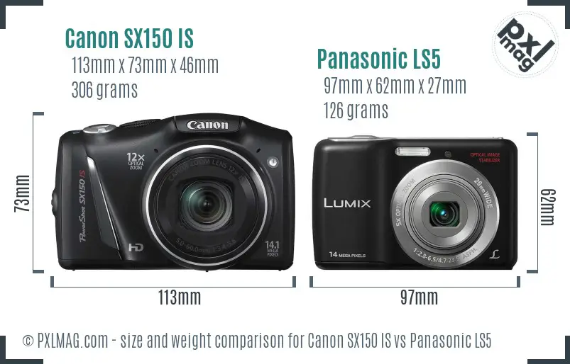 Canon SX150 IS vs Panasonic LS5 size comparison