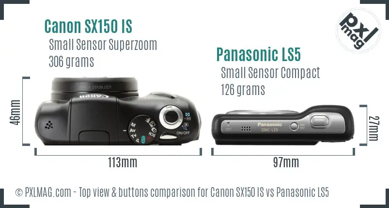 Canon SX150 IS vs Panasonic LS5 top view buttons comparison