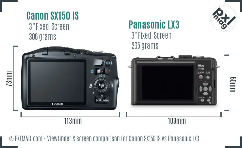 Canon SX150 IS vs Panasonic LX3 Screen and Viewfinder comparison