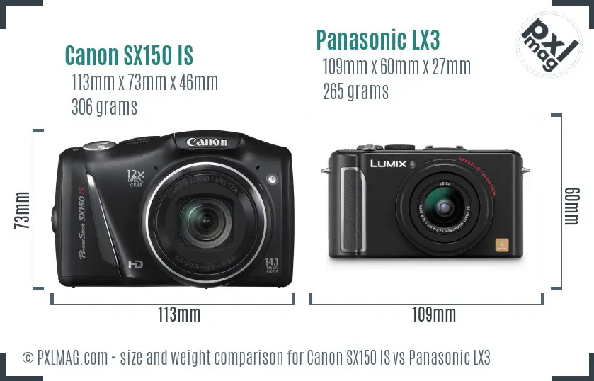 Canon SX150 IS vs Panasonic LX3 size comparison