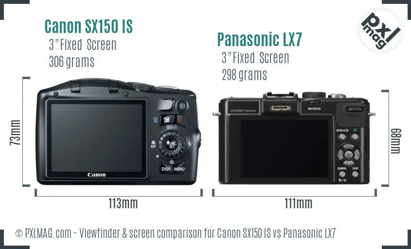 Canon SX150 IS vs Panasonic LX7 Screen and Viewfinder comparison