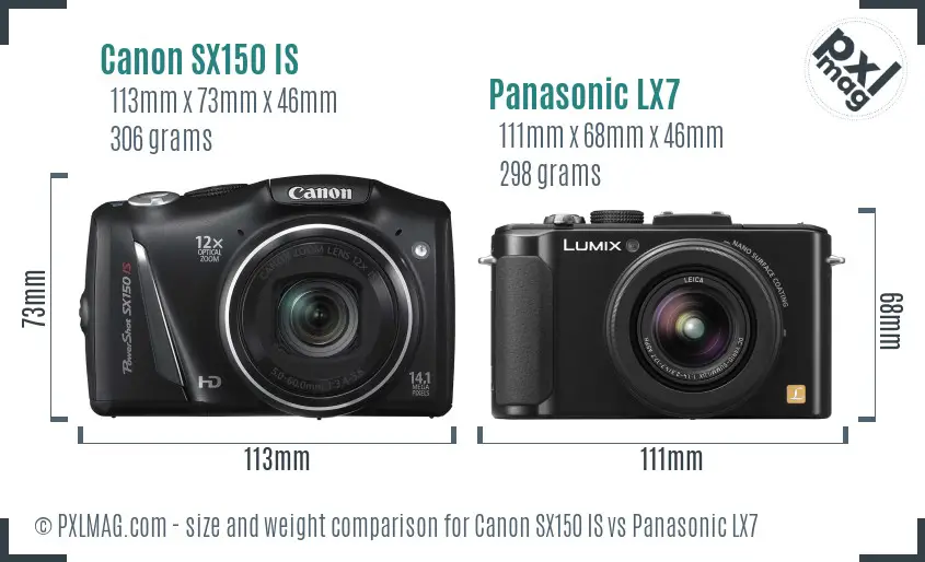 Canon SX150 IS vs Panasonic LX7 size comparison