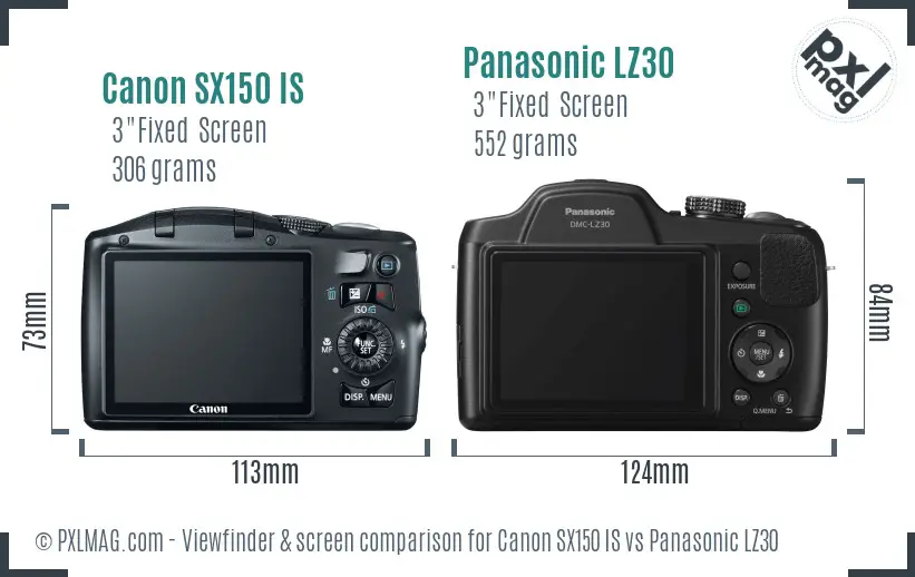 Canon SX150 IS vs Panasonic LZ30 Screen and Viewfinder comparison