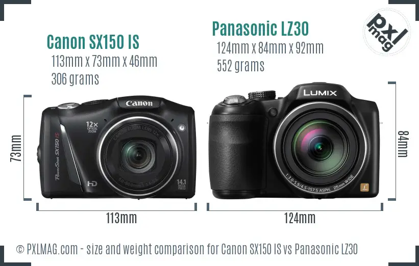 Canon SX150 IS vs Panasonic LZ30 size comparison