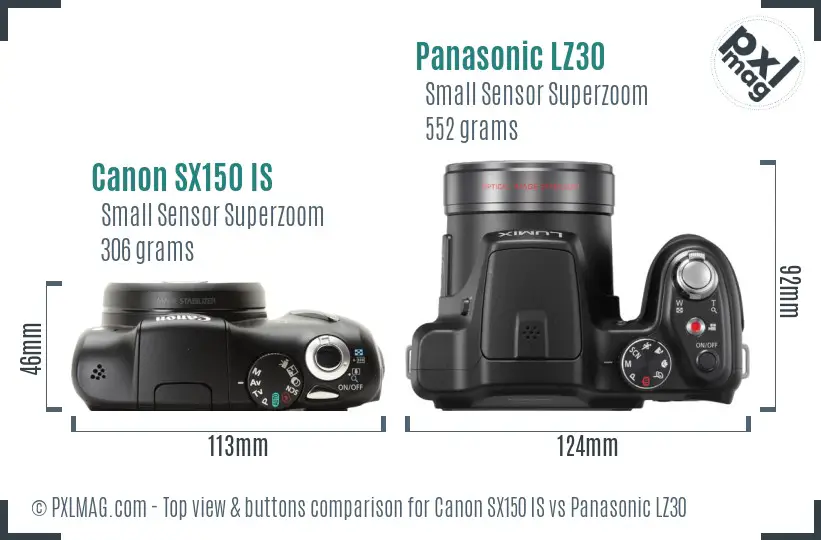 Canon SX150 IS vs Panasonic LZ30 top view buttons comparison