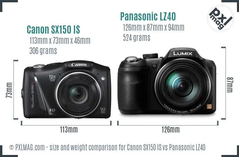 Canon SX150 IS vs Panasonic LZ40 size comparison
